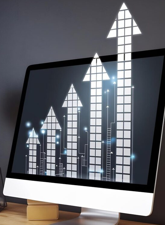 Creative abstract upward arrows hologram modern computer monitor leadership motivation conce 1336671 96527 1
