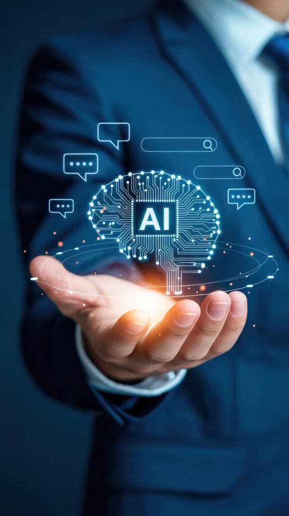 Ai technology business brainshaped circuitry held by businessman 635062 5779 574x1024