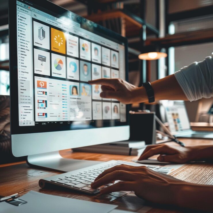 Marketer creating editing social media graphics using integrated design tool 1314467 30401
