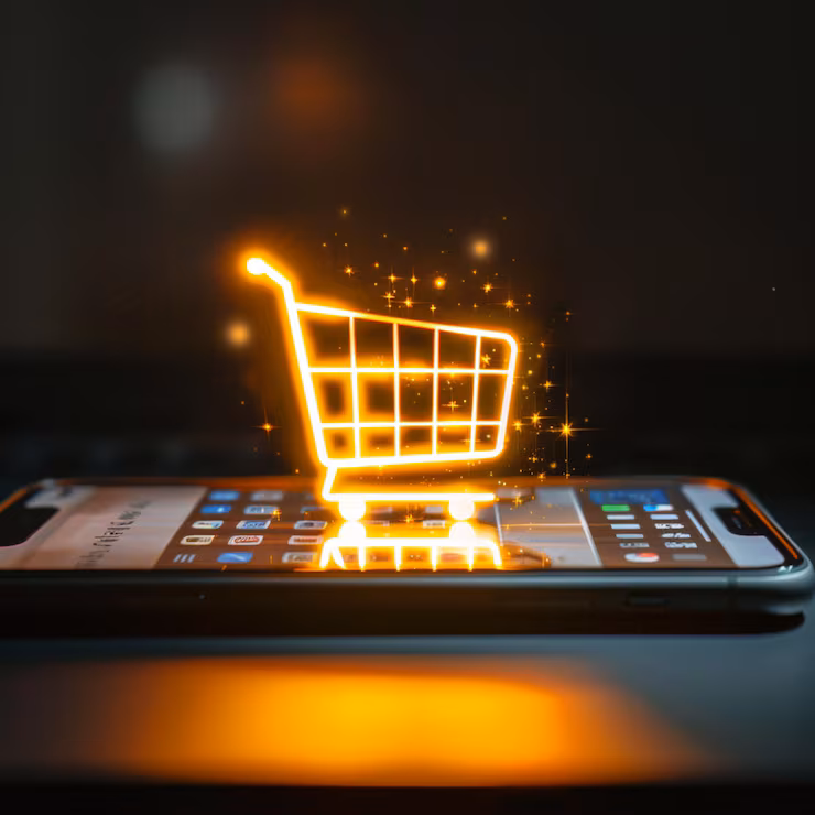 Shopping cart phone screen with glowing bright light emitting from it 1151123 17404