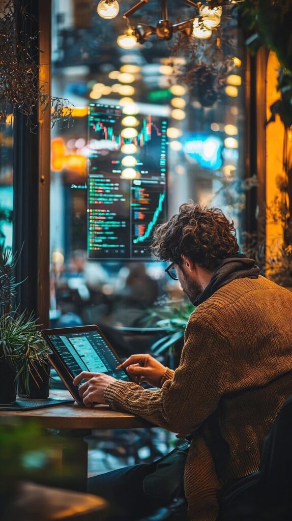 Young woman yellow sweater using tablet modern coffee store evening hours 175086 14921 574x1024